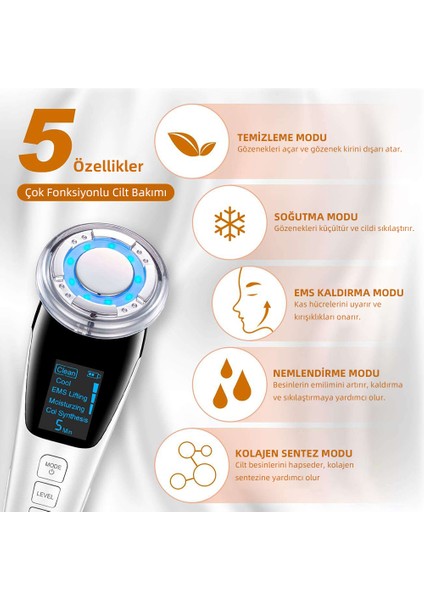 Akıllı Güzellik Robotu – 5 Mod, Sıcak/Soğuk Kompres, EMS Mikro Akım, Cilt Germe & Temizleme