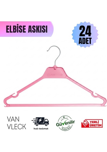 24’li Pembe Renk Hafif Plastik Askı Seti – Elbise, Gömlek, Tişört, Pantolon Askısı