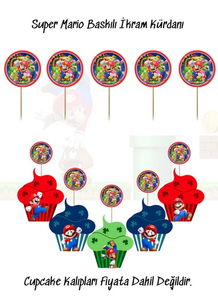 Süper Mario Super Mario Temalı Tema Uygun Ikram Kürdanı 10 Adet