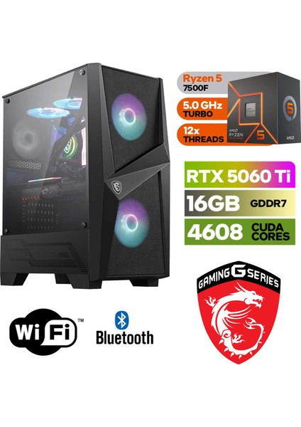 Msı Şafak- Gaming Pc Ddr5 -Rtx 5060Tİ 16GB – Ryzen 5 7500F – 32GB - 64GB Ddr5 Ram – 1 Tb M.2 SSD – Windows 11 Pro