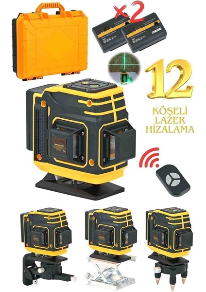 İyisi Yok Uzaktan Kumandalı Lazer Metre 12 Köşeli 360 Derece Çizgi Hizalama Seviye Cihazı