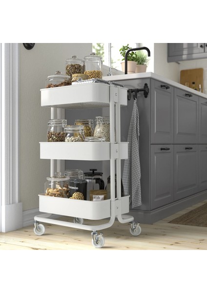 Råskog Servis Arabası 35 x 45 x 77 cm Çelik Beyaz Tekerlekli Çok Yönlü Kullanım fırsatları