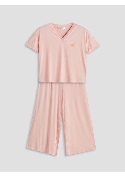 Yeni Sezon V Yaka Cicekli Kadin Kaprili Pijama Takimi - S5H122Z8 indirimleri