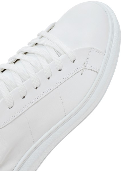 Kadın Beyaz Bağcıklı Deri Sneaker 25SFD370118