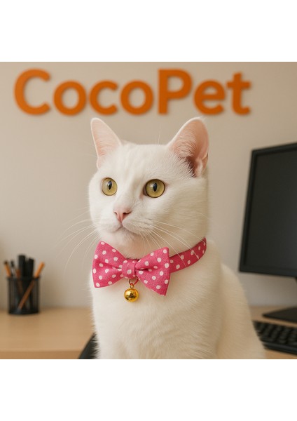 Papyonlu Kedi Boyun Tasması Pembe Puantiyeli Fiyonk Kedi Tasması