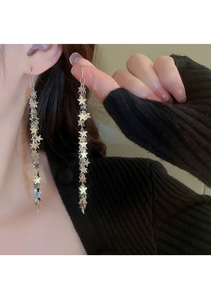 Parlak Yıldız Modeli Uzun Küpe ile Işıldayın