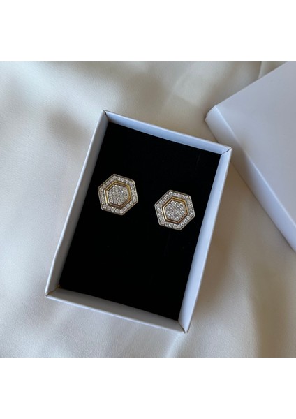 Gold Taşlı Altıgen Küpe