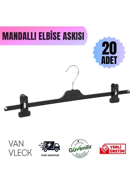 20 Adet Mandallı Pantolon & Etek Askısı – Metal Kıskaçlı, Kırışma Önleyici Süngerli, Kaymaz Tasarım