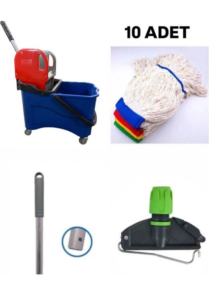 Tek Kovalı Krom Temizlik Arabası ve Paspas Arabası Temizlik Seti Plastik - 10 Adet Islak Mop Seti fiyatları