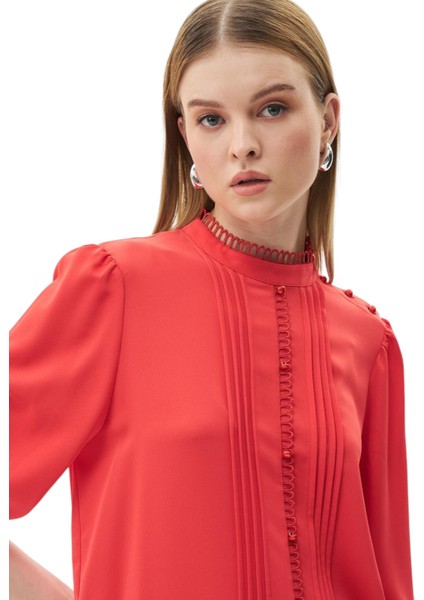 Kırmızı Kaburgalı Balon Kollu Tunik modelleri