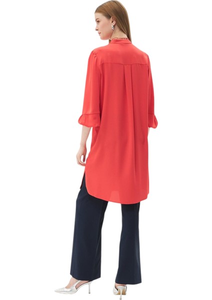 Kırmızı Kaburgalı Balon Kollu Tunik fırsatları