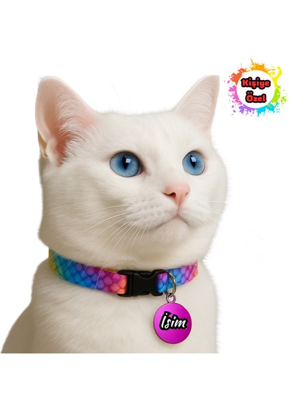 Isimli Kedi Tasması Kedi Künyesi Isimliği Yuvarlak Mor Kırmızı Siyah Yeşil Mavi