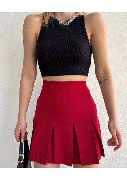 Altı Geniş Pileli Etek Bordo S24729