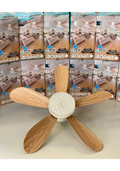 Fanlı Işıklı Ahşap Desen Pervaneli Ampul Vantilatör 1154