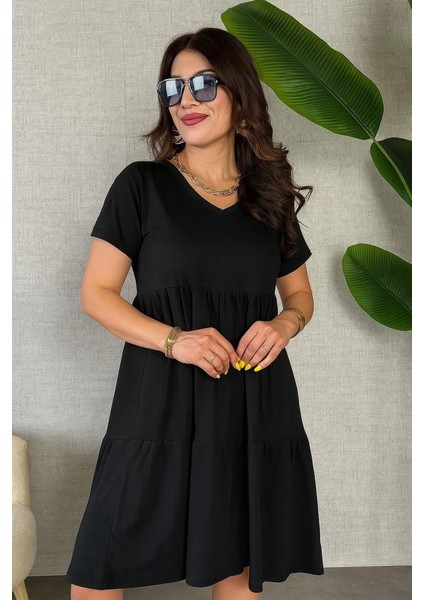 Kadın Kısa Kollu V Yakalı Viskon Elbise