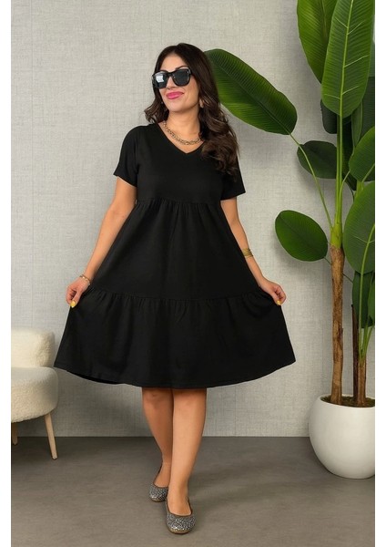 Kadın Kısa Kollu V Yakalı Viskon Elbise fiyatları