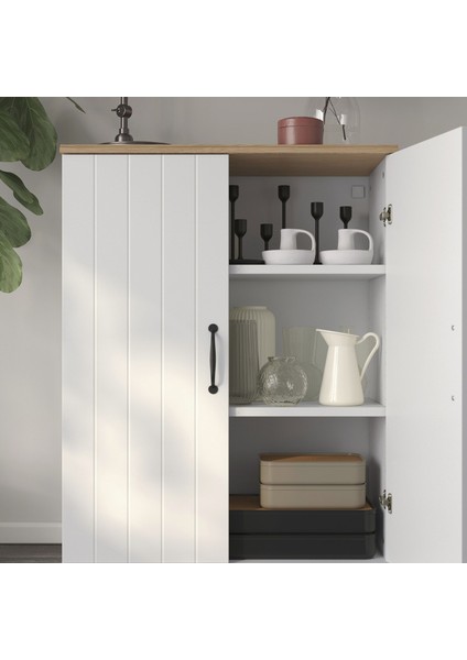 Skruvby Büfe 70 x 90 cm Meşe Üst Panelli Beyaz Dolap Ev Düzenleyici fırsatları