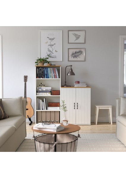 Skruvby Büfe 70 x 90 cm Meşe Üst Panelli Beyaz Dolap Ev Düzenleyici