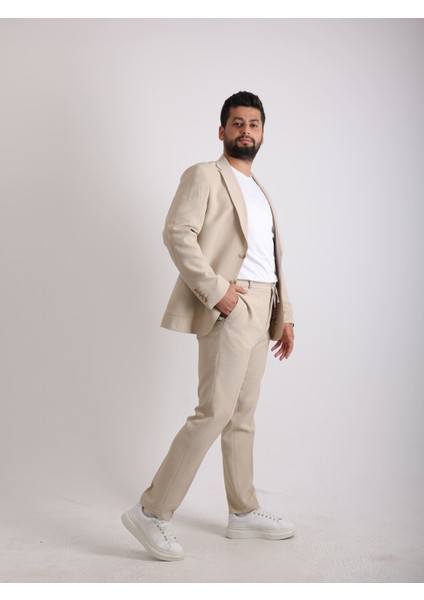 Spor Erkek Takım Elbise Yazlık Gofre Kumaş Ipli Pantolon