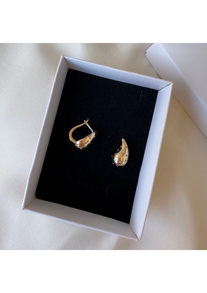 Rose Gold Minik Taşlı Damla Küpe