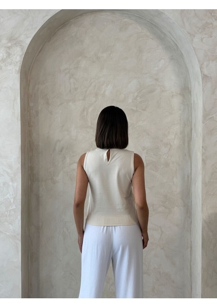 Kolsuz Astarlı Dama Desen Tığ Işi Bluz - Sarı indirimleri