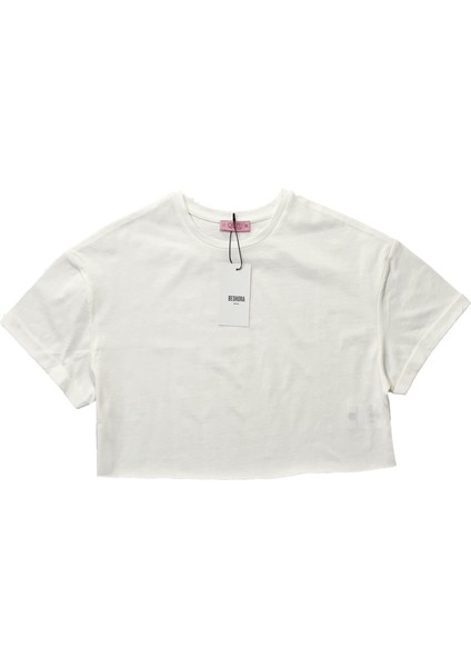 Fiora Ekru Crop Basic Tshirt