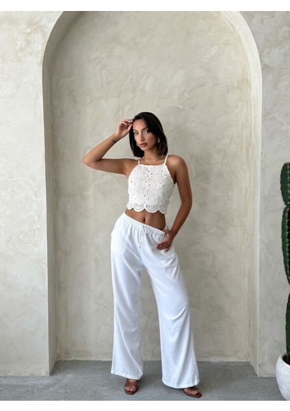 Astarlı Crop Güpür Askılı Örgü Büstiyer - Ham modelleri