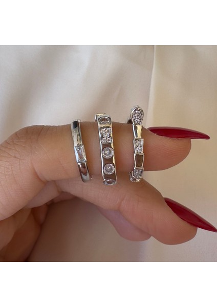 Silver Taşlı Üçlü Set Küpe