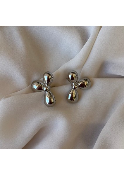Silver Yarım Çiçek Bubble Küpe