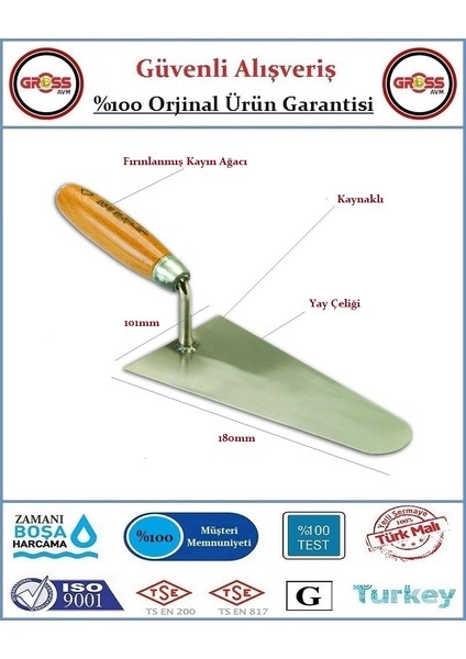 Ahşap Saplı Sıva Malası - Yay Çeliği - 18CM fiyatları