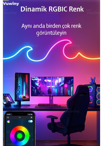 Sese Duyarlı Mobil Uygulamalı USB Neon Rgb-Ic Esnek Akıllı LED Şerit (5 Metre) fiyatları