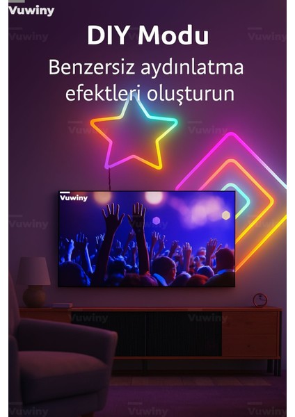 Sese Duyarlı Mobil Uygulamalı USB Neon Rgb-Ic Esnek Akıllı LED Şerit (3 Metre) modelleri