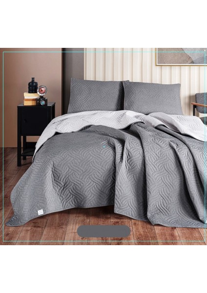 Dilara Pamuklu Çift Kişilik Yatak Örtüsü Seti (220X240)-A.GRI K.gri