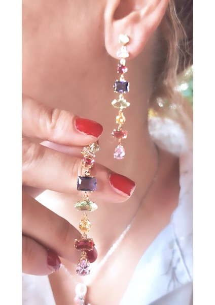 Renkli Zirkon Taşlı Gema Çelik Kaplama Küpe fiyatları