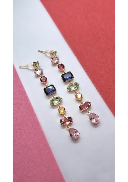 Renkli Zirkon Taşlı Gema Çelik Kaplama Küpe modelleri