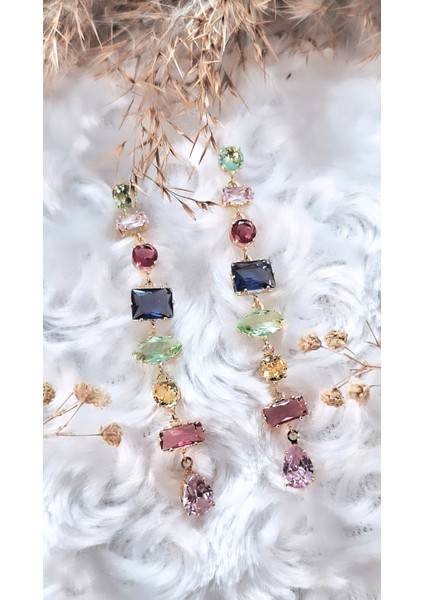 Renkli Zirkon Taşlı Gema Çelik Kaplama Küpe indirimleri