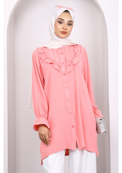 Pembe Önü Fırfırlı Ayrobin Tunik