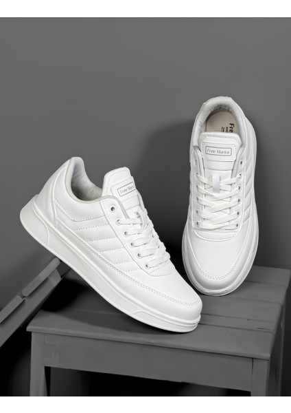Günlük Erkek Beyaz Sneaker Bağcıklı Rahat Ortopedik Spor Ayakkabı