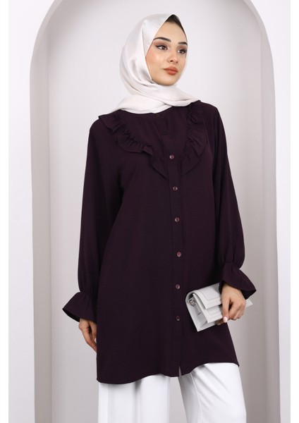 Mürdüm Önü Fırfırlı Ayrobin Tunik modelleri