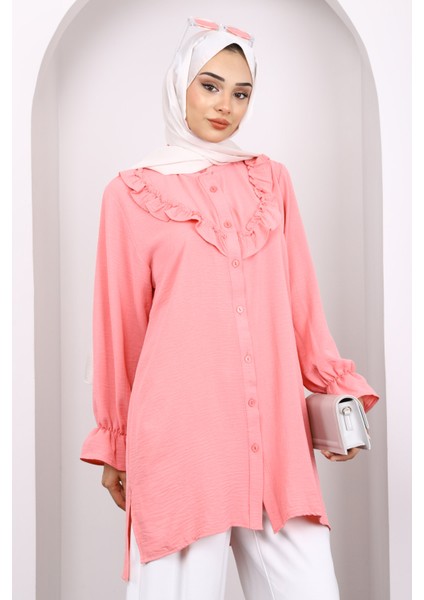 Pembe Önü Fırfırlı Ayrobin Tunik modelleri