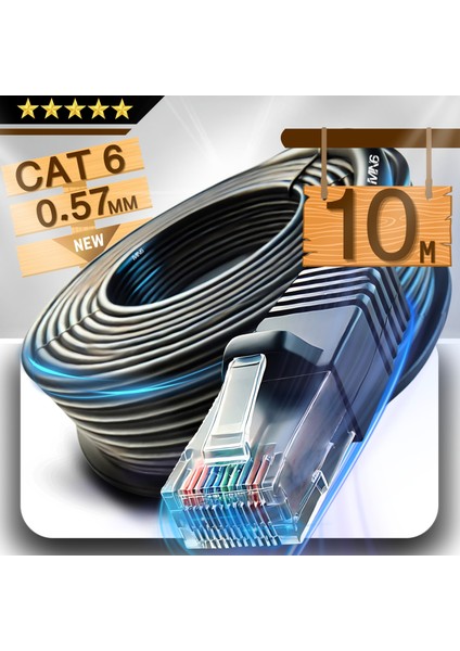 M107X 10 Metre Internet Kablosu/Cat6 23AWG Utp 0,57mm/İki Kat Korumalı/ethernet kablosu 10 metre/iç Dış Mekan uyumlu