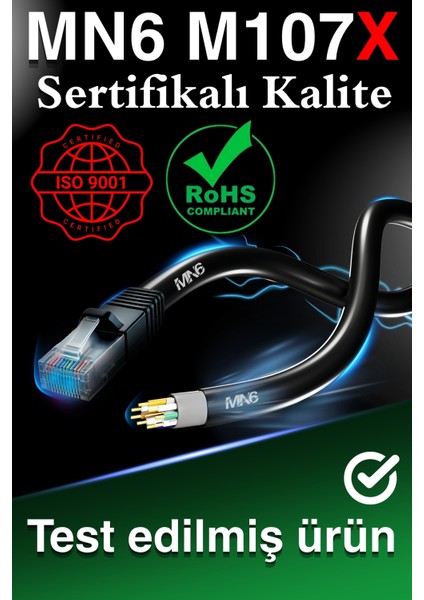 M107X 10 Metre Internet Kablosu/Cat6 23AWG Utp 0,57mm/İki Kat Korumalı/ethernet kablosu 10 metre/iç Dış Mekan uyumlu fiyatları