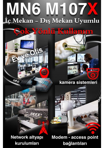 M107X 10 Metre Internet Kablosu/Cat6 23AWG Utp 0,57mm/İki Kat Korumalı/ethernet kablosu 10 metre/iç Dış Mekan uyumlu fırsatları