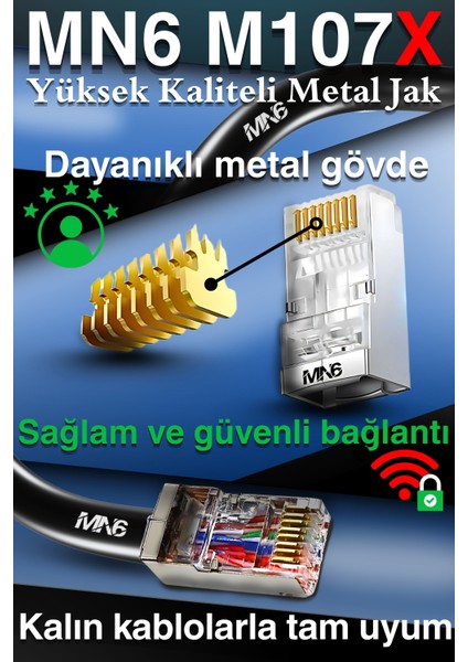 M107X 10 Metre Internet Kablosu/Cat6 23AWG Utp 0,57mm/İki Kat Korumalı/ethernet kablosu 10 metre/iç Dış Mekan uyumlu