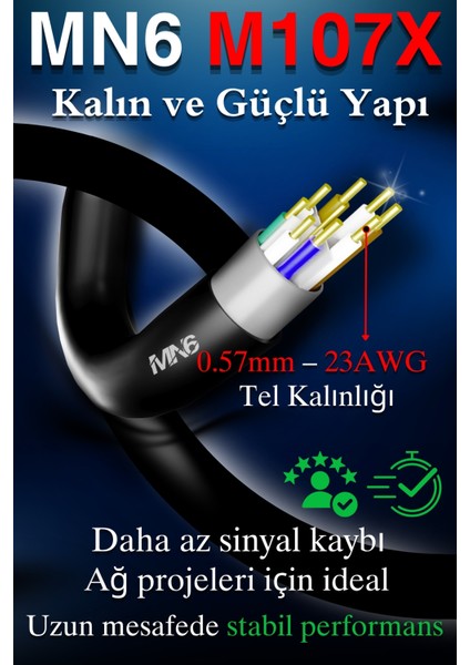 M107X 10 Metre Internet Kablosu/Cat6 23AWG Utp 0,57mm/İki Kat Korumalı/ethernet kablosu 10 metre/iç Dış Mekan uyumlu