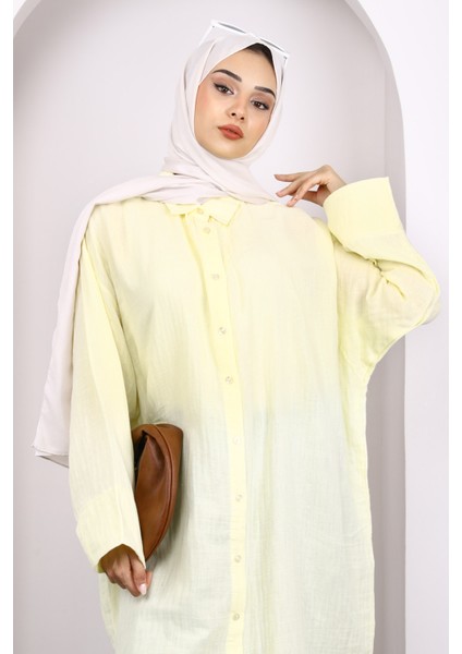 Sarı Düğmeli Müslin Tunik modelleri