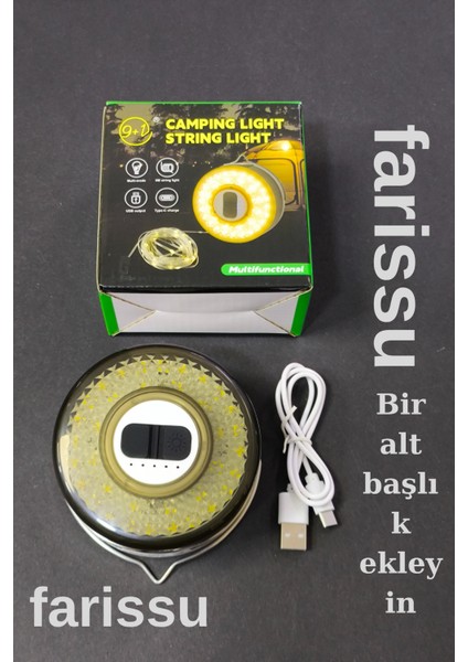 Güneş Enerjili Kamp Feneri ve 8 Metre 6 Modlu Renkli Peri LED Işık Seti | USB Şarjlı, Portatif ve Çok Fonksiyonlu