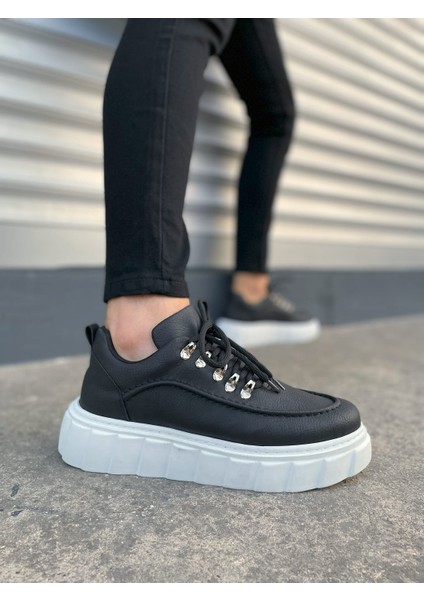 JET-010 Cloud Bağcıklı Cilt Erkek Günlük Sneaker Ayakkabı Cbt - Siyah