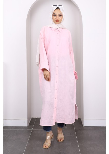 Pembe Düğmeli Müslin Tunik fiyatları
