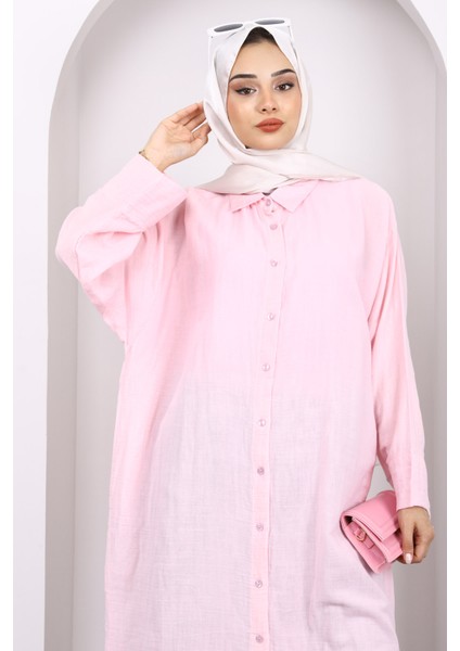 Pembe Düğmeli Müslin Tunik modelleri